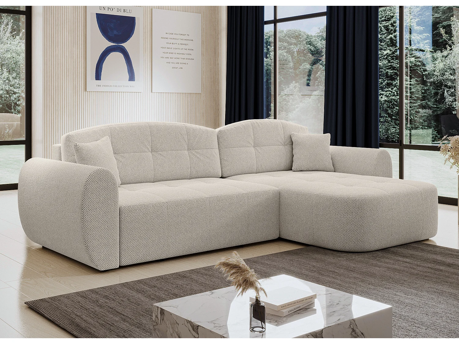 AX LIVING Canapé d’angle Nubio 282 cm beige convertible