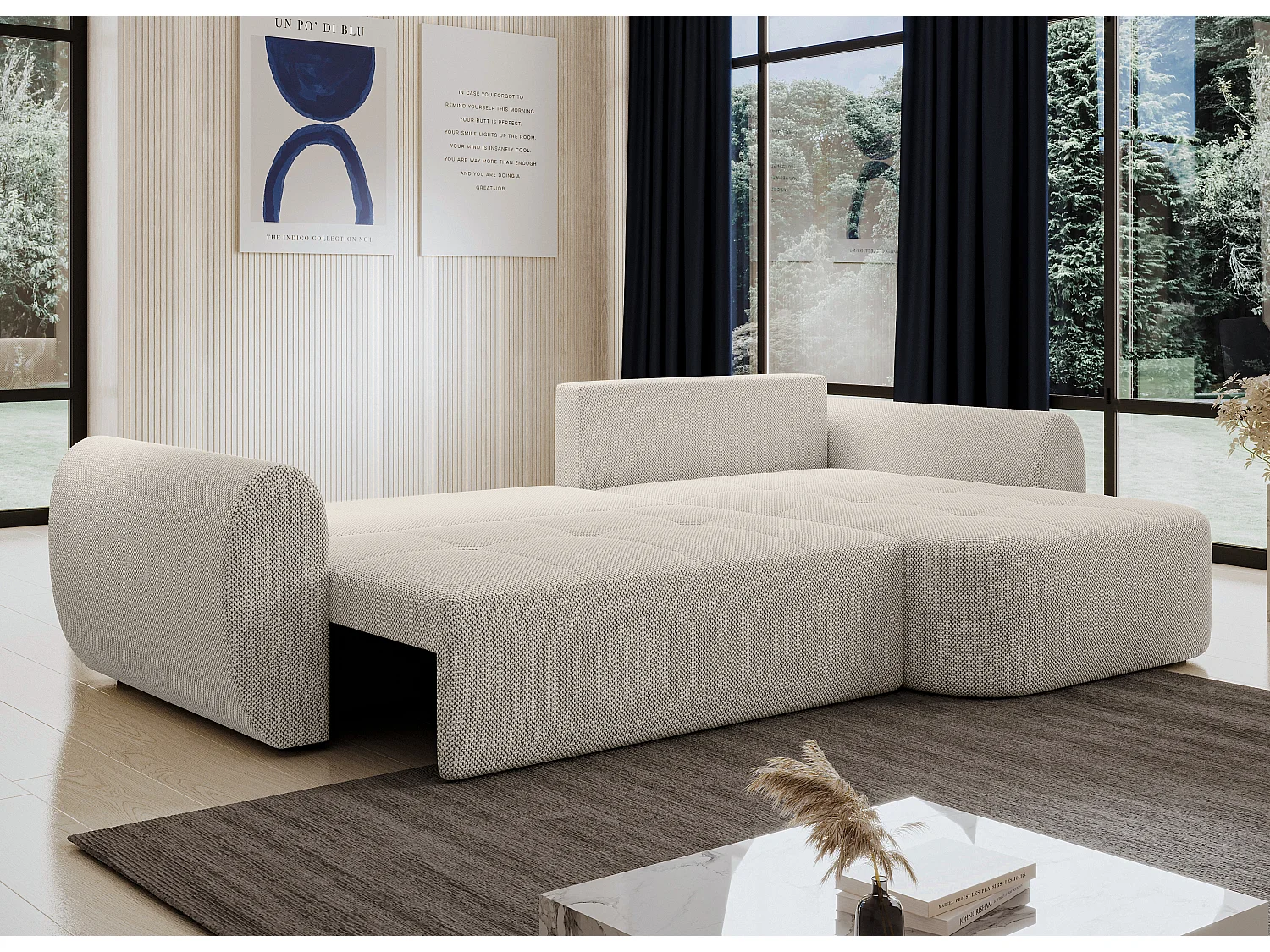 AX LIVING Canapé d’angle Nubio 282 cm beige convertible