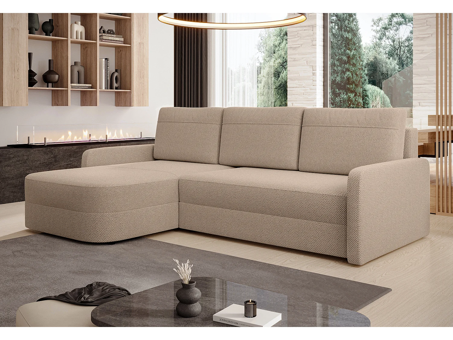 AX LIVING Canapé d’angle Nebbiolo 250 cm marron convertible