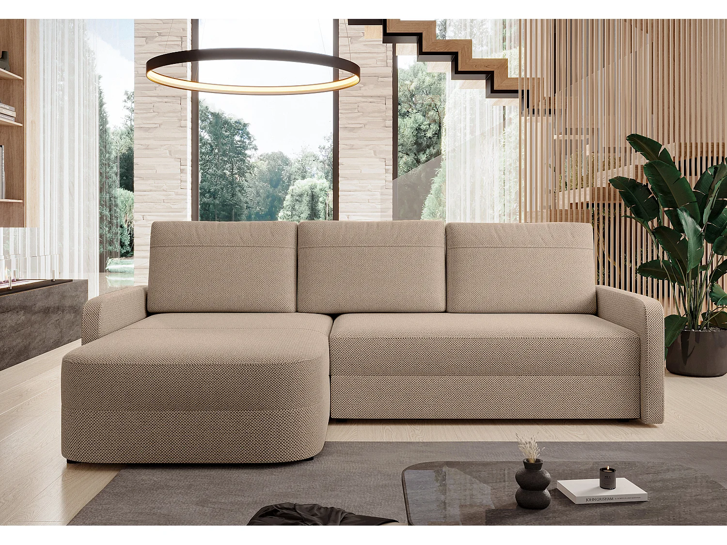 AX LIVING Canapé d’angle Nebbiolo 250 cm marron convertible