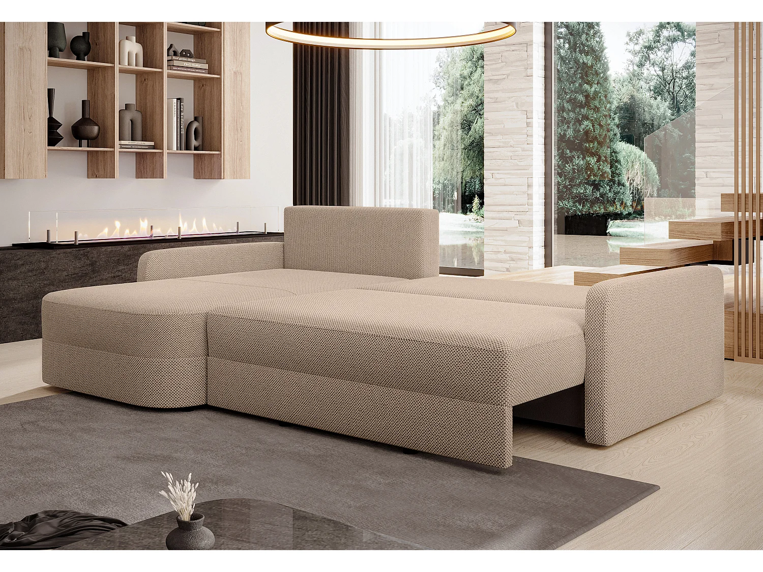 AX LIVING Canapé d’angle Nebbiolo 250 cm marron convertible