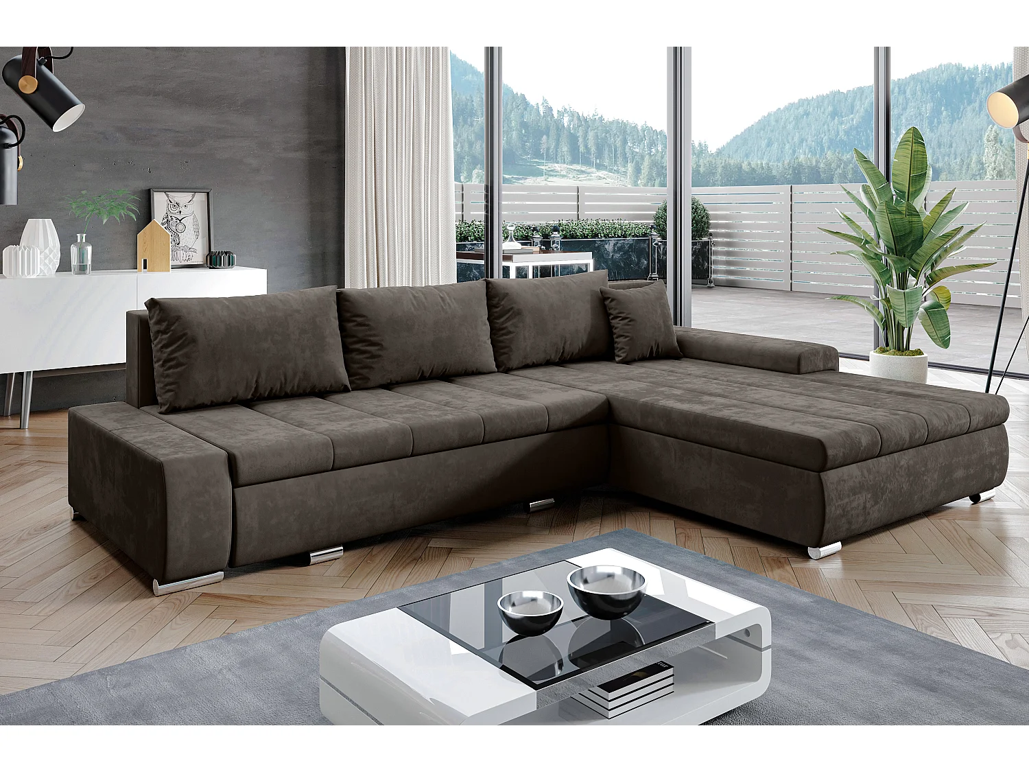 AX LIVING Canapé d’angle Tunceli marron 297 cm convertible moderne