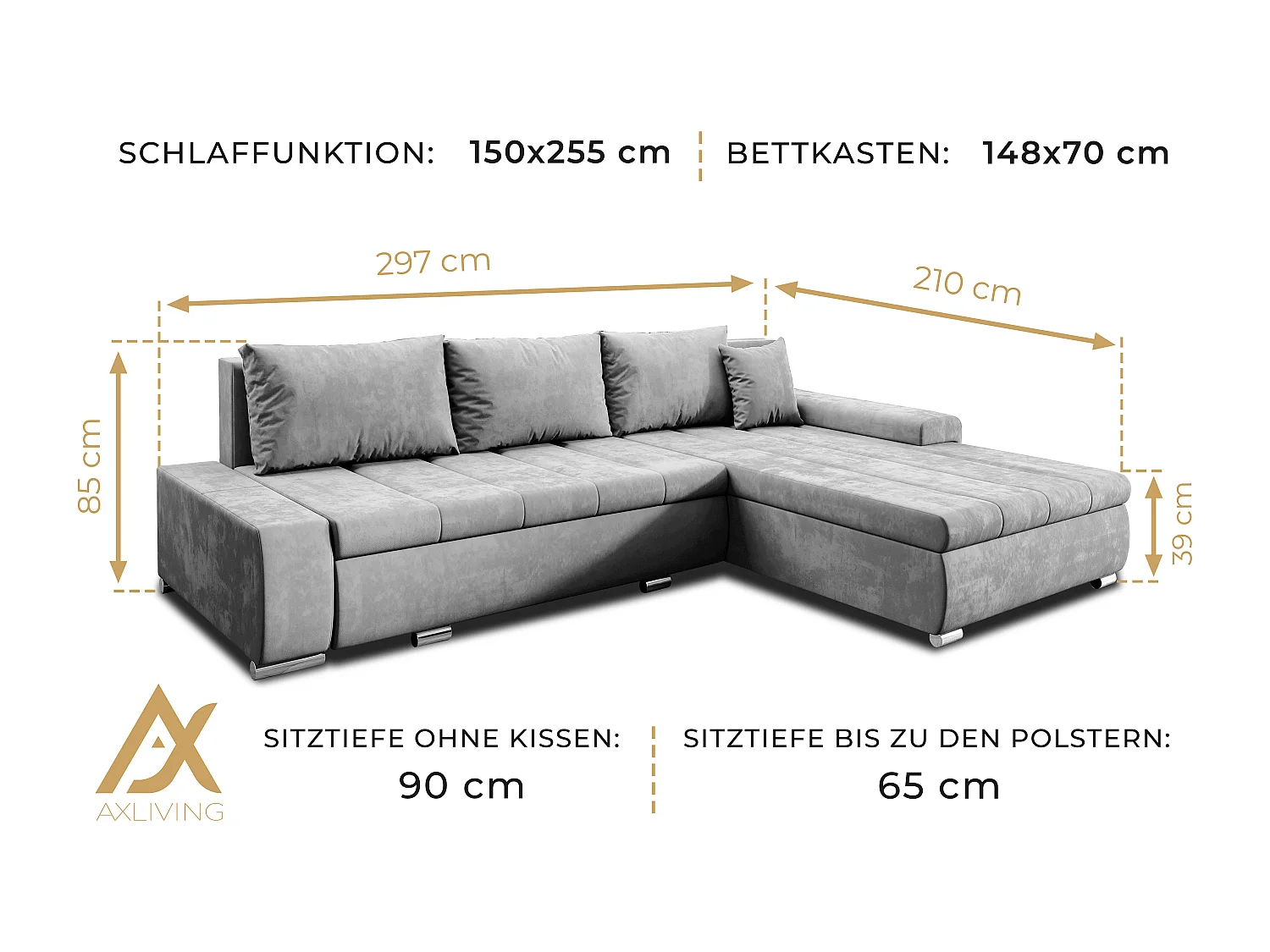 AX LIVING Canapé d’angle Tunceli marron 297 cm convertible moderne