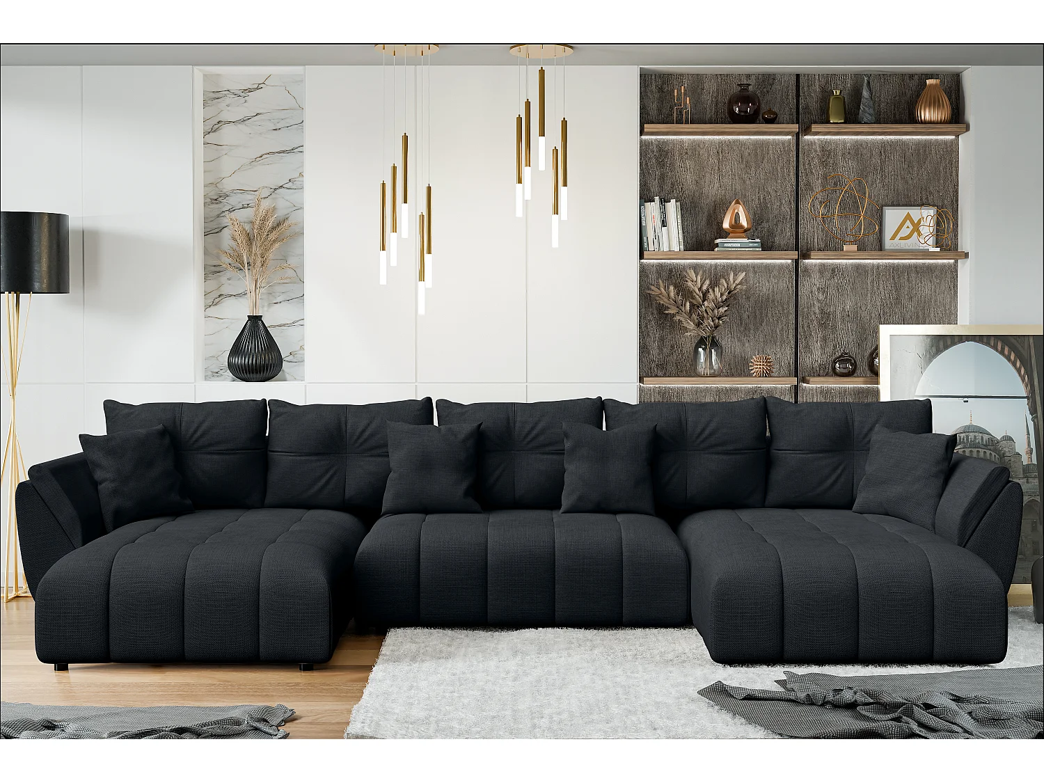 AX LIVING Couch U Form mit Schlaffunktion Antalya 382 cm schwarz