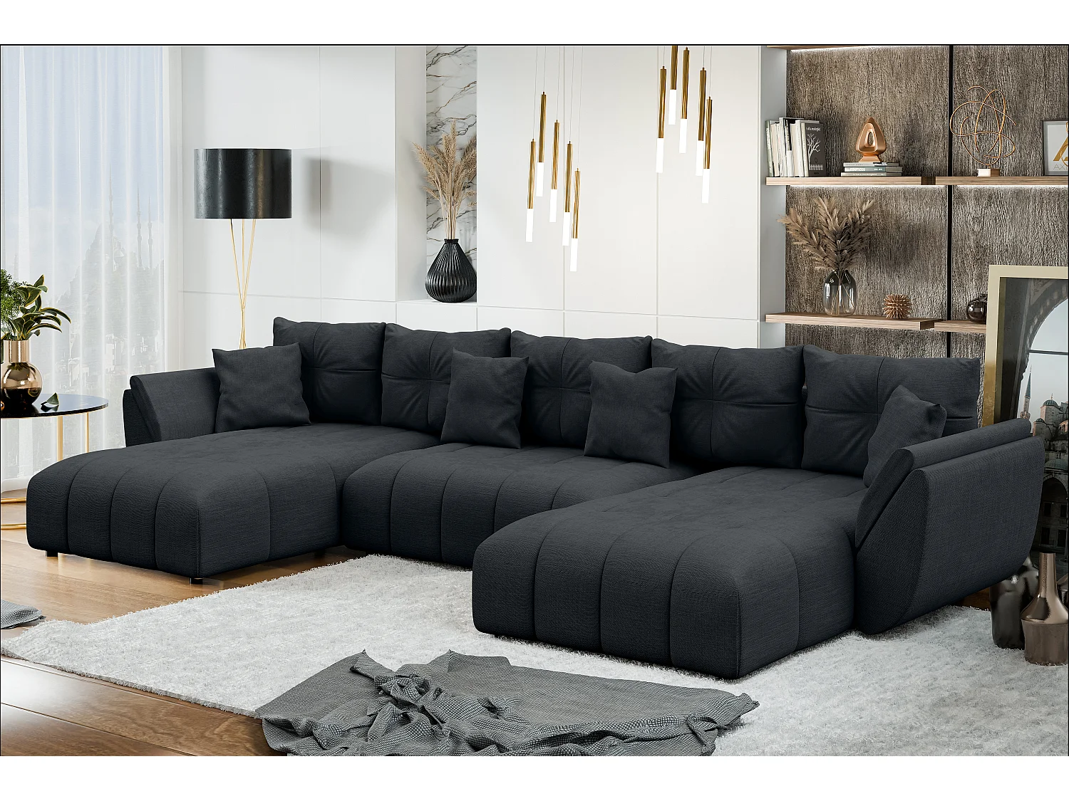 AX LIVING Couch U Form mit Schlaffunktion Antalya 382 cm schwarz