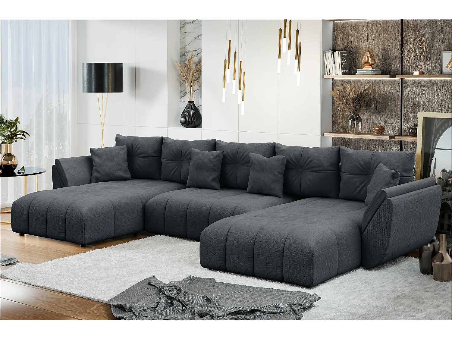 AX LIVING Canapé panoramique en U Antalya 382 cm gris convertible