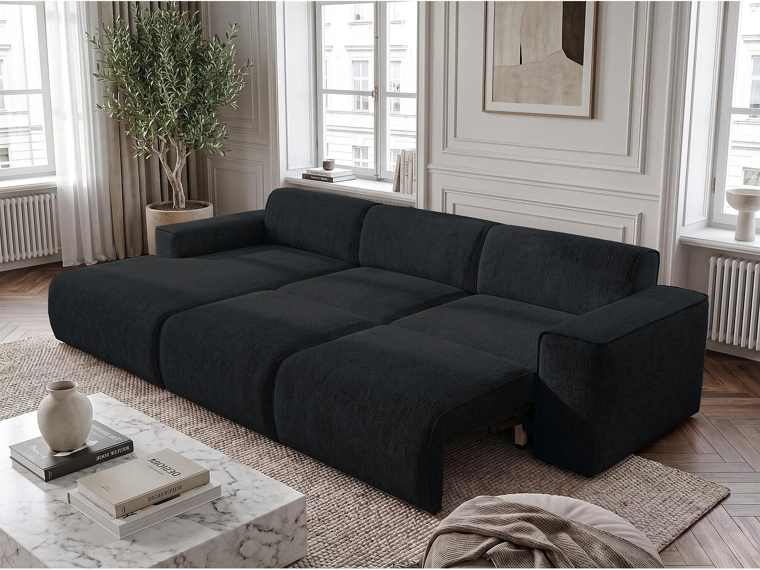 AX LIVING Hoekslaapbank Ruyam Zwart 310 cm Links