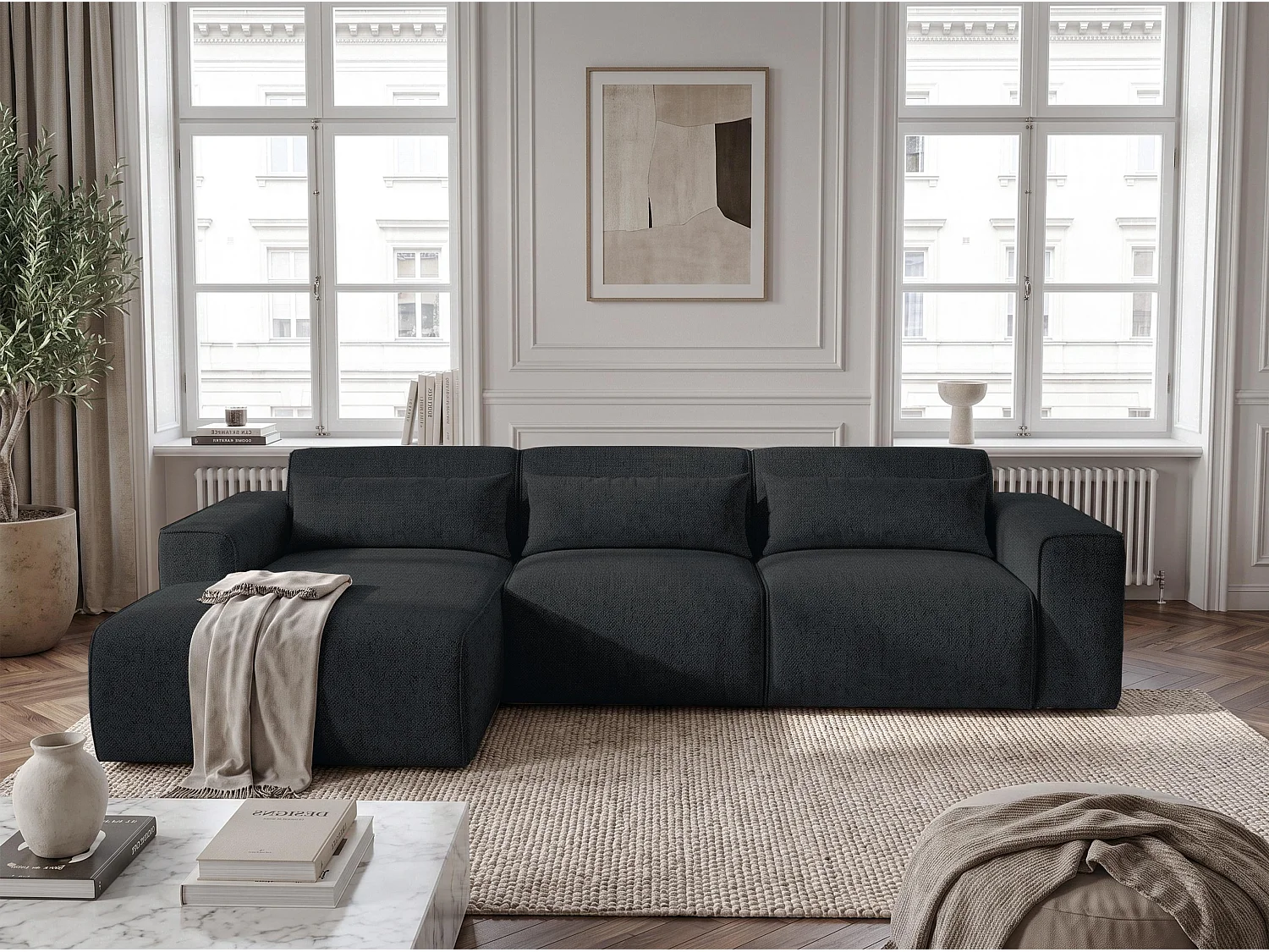AX LIVING Hoekslaapbank Ruyam Zwart 310 cm Links