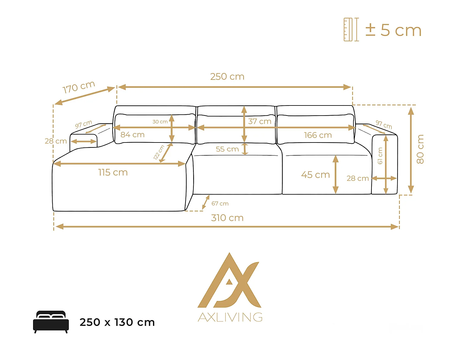 AX LIVING Hoekslaapbank Ruyam Zwart 310 cm Links