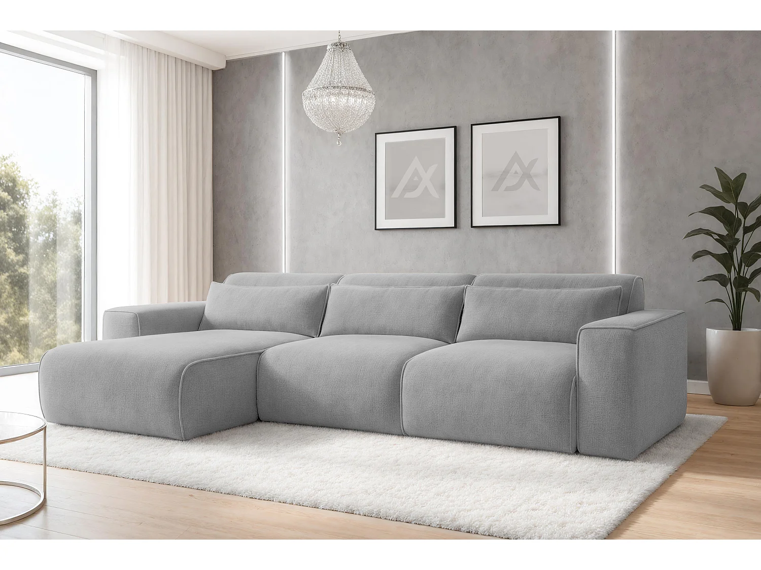 AX LIVING Canapé panoramique Ruyam 310 cm gris foncé convertible gauche