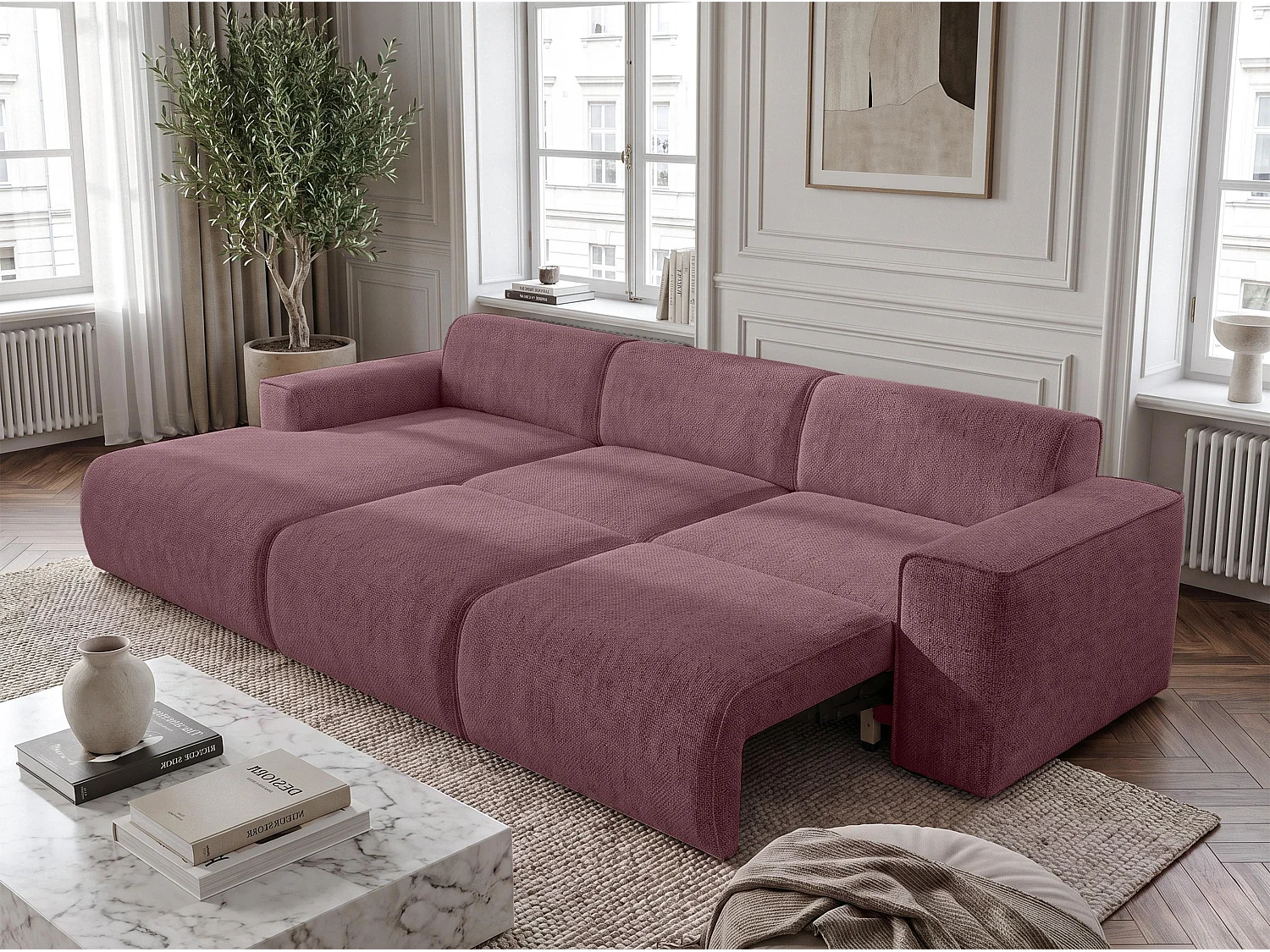 AX LIVING Wohnlandschaft mit Schlaffunktion Ruyam Altrosa Sofa 310 cm L