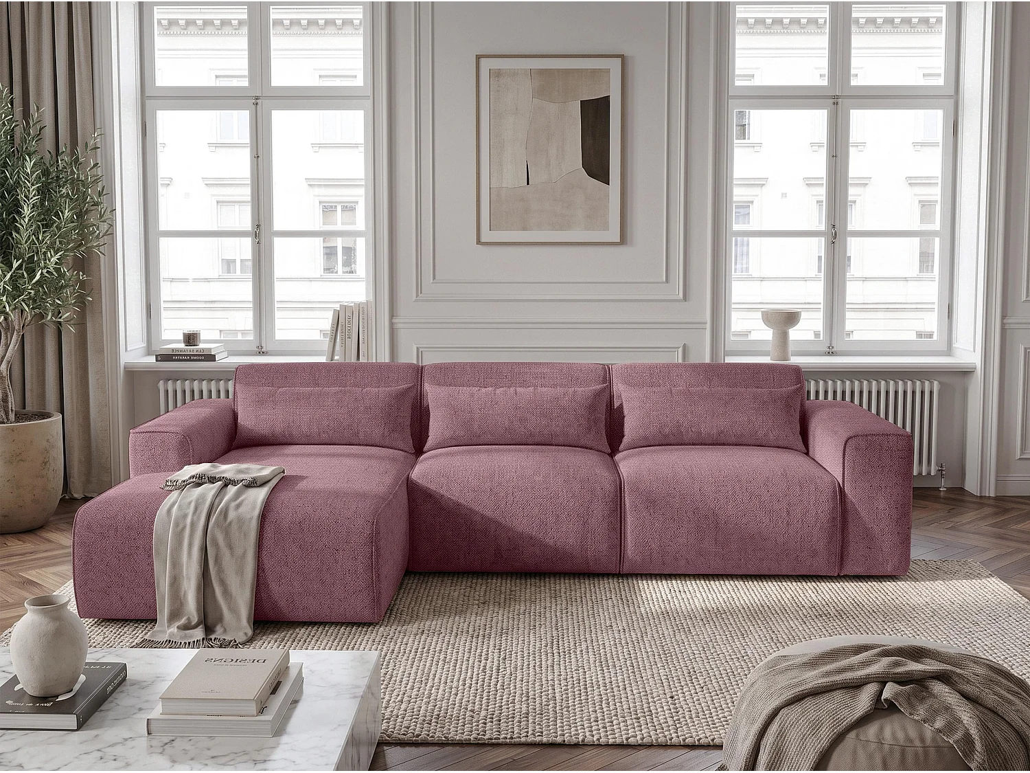 AX LIVING Wohnlandschaft mit Schlaffunktion Ruyam Altrosa Sofa 310 cm L
