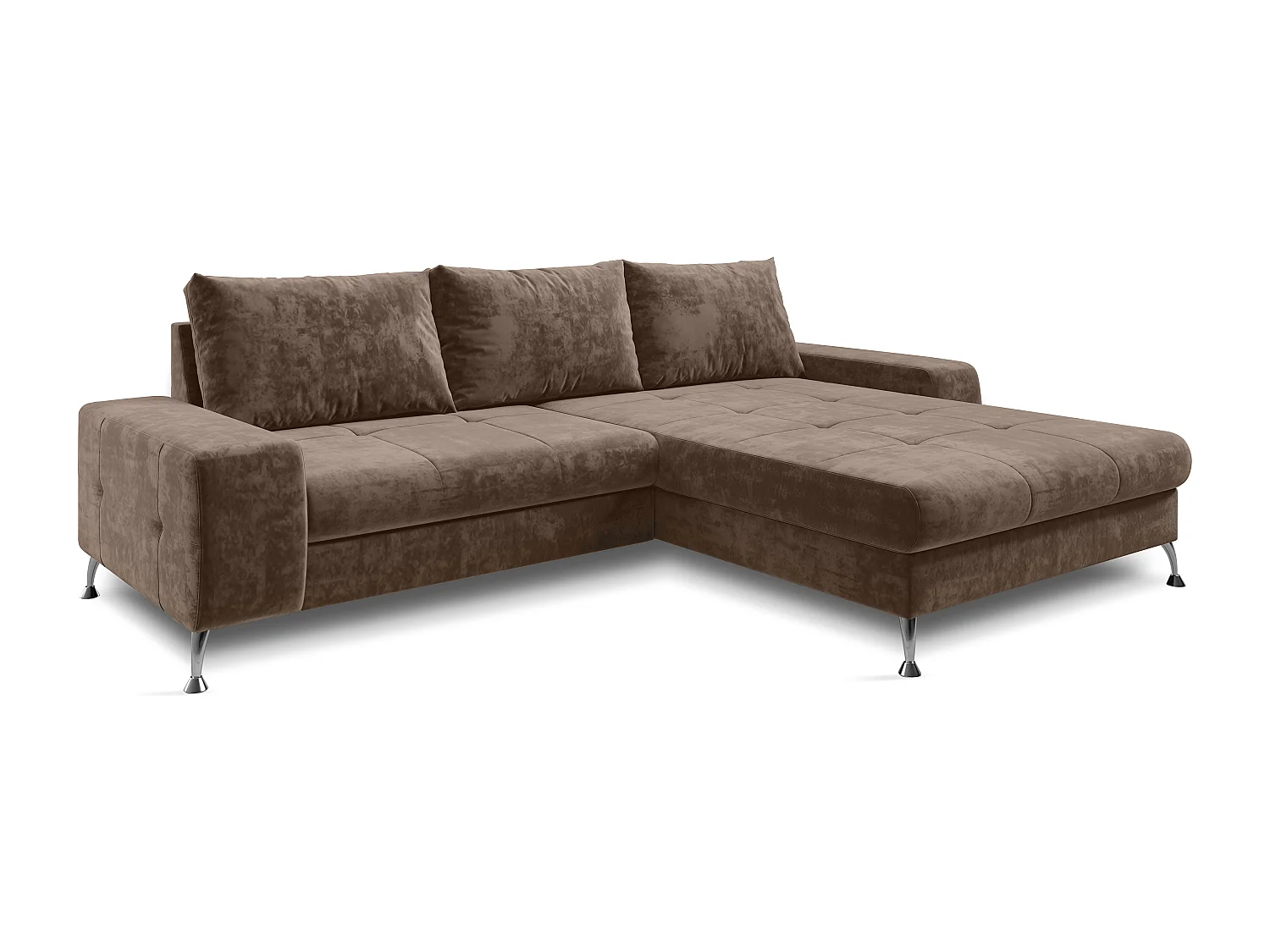 AX LIVING Canapé d’angle Artemia marron clair velours 275 cm convertible avec coffre droite