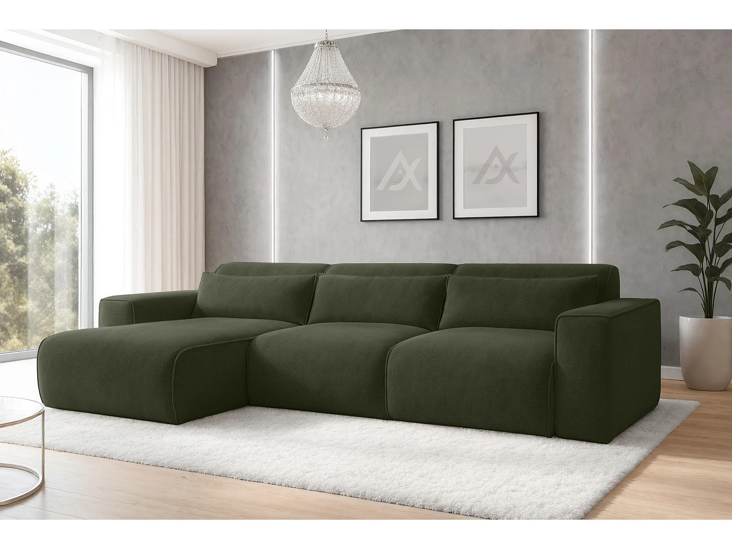 AX LIVING Canapé panoramique Ruyam vert convertible gauche
