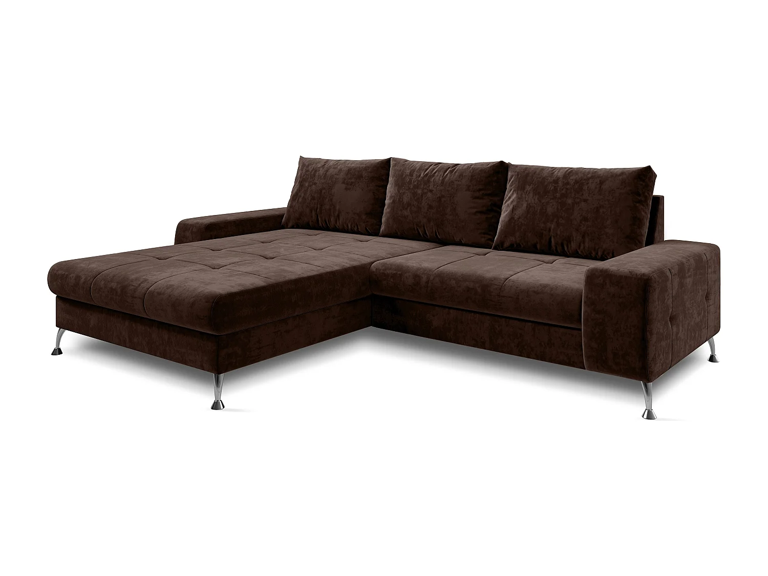 AX LIVING Canapé d’angle Artemia marron velours 275 cm convertible avec coffre gauche