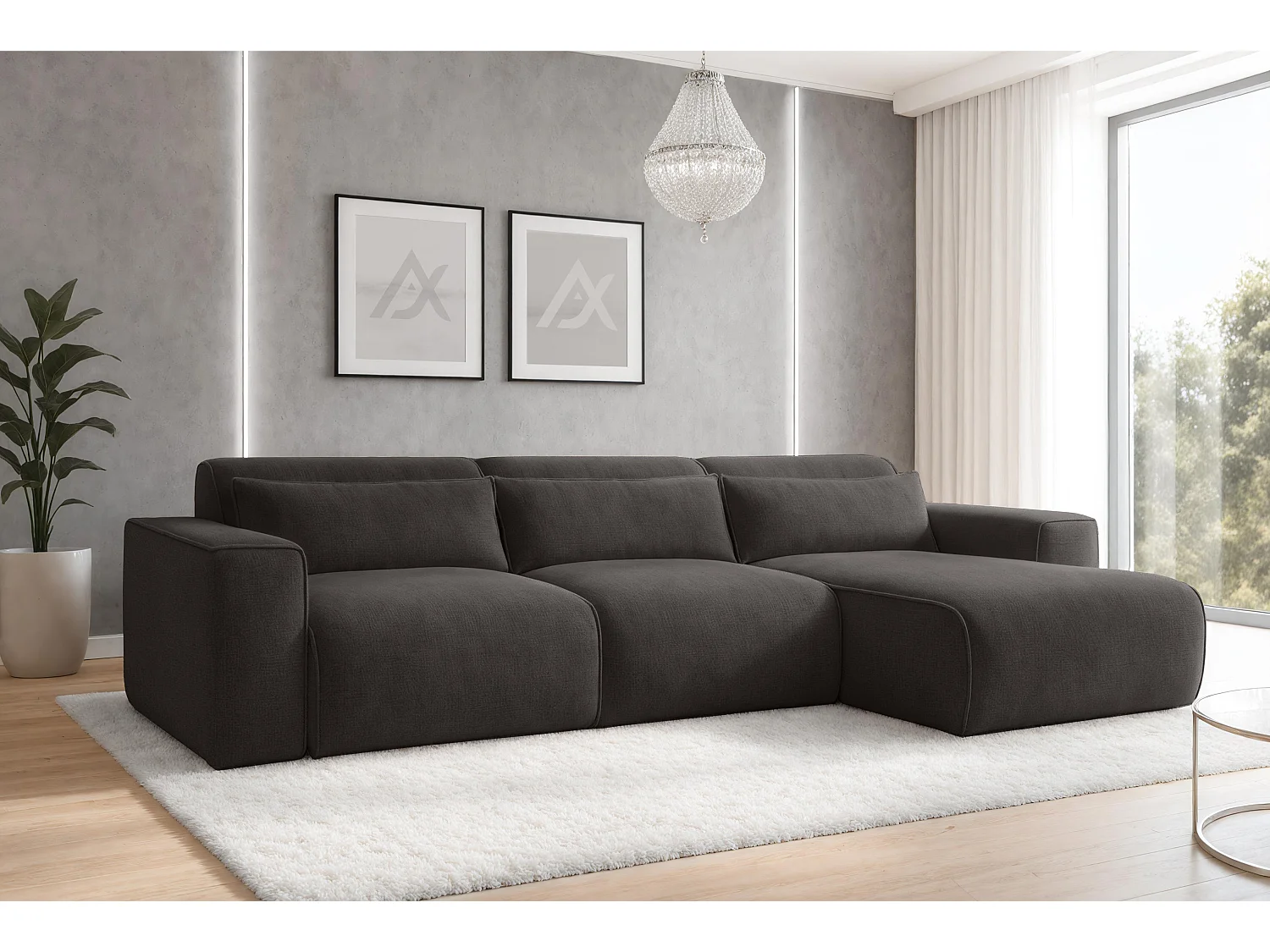 AX LIVING Canapé panoramique Ruyam 310 cm gris convertible droite