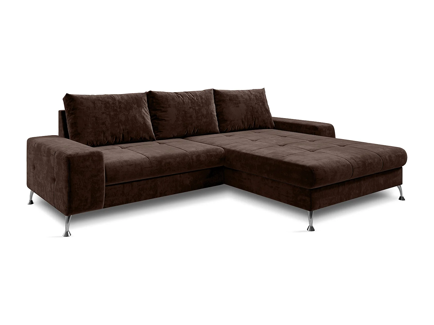 AX LIVING Canapé d’angle Artemia marron velours 275 cm convertible avec coffre droite
