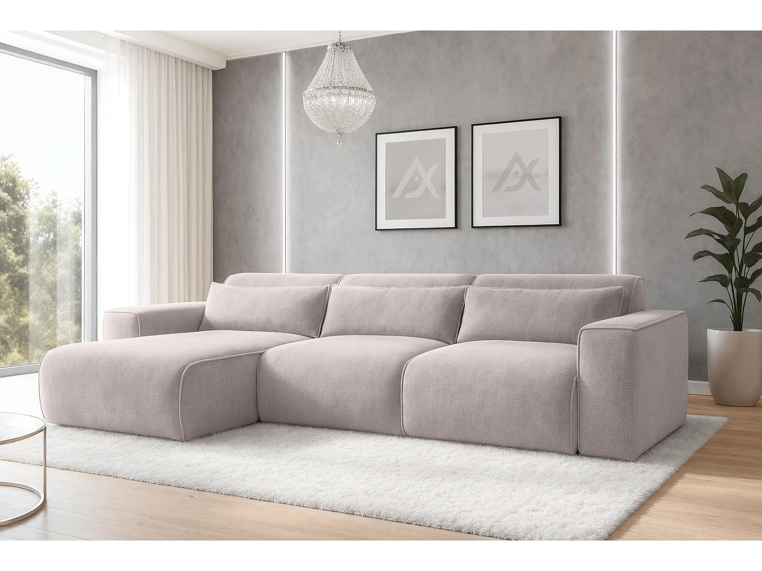 AX LIVING Wohnlandschaft mit Schlaffunktion Ruyam Sofa Creme 310 cm L