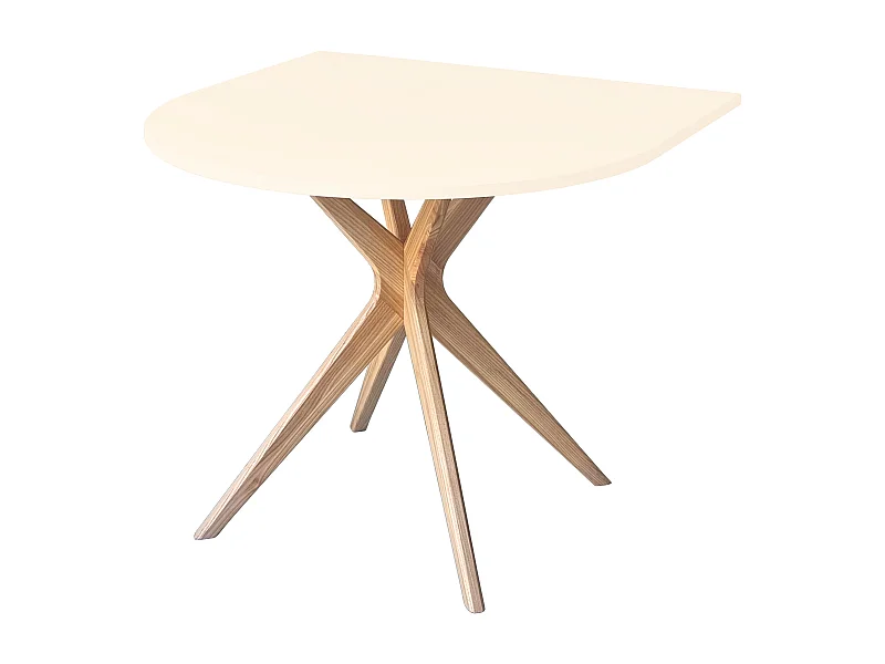 Table demi-ovale à manger 80x80 cm, 3 personnes, MDF Blanc Craie | frêne