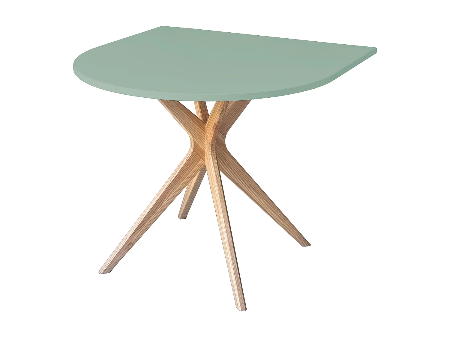 Table demi-ovale à manger 80x80 cm, 3 personnes, MDF Vert Sauge | frêne
