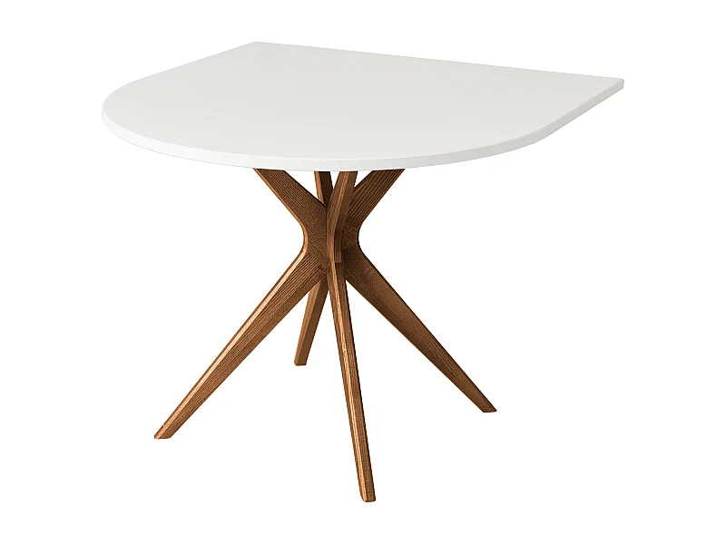 Table demi-ovale à manger 80x80 cm, 3 personnes, MDF Blanc | frêne teinté chêne