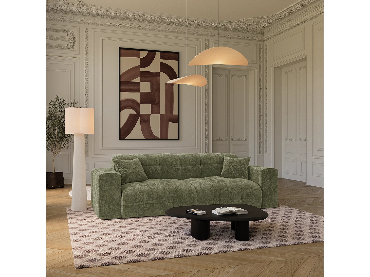 Canapé COCOON en Velours gaufré Vert vintage