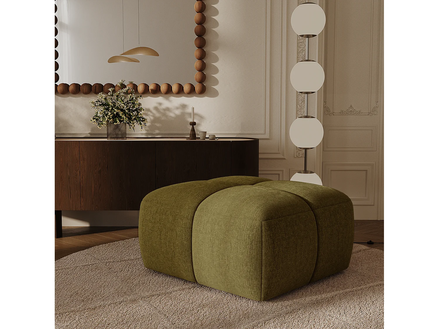 Pouf MOSS en Velours texturé Vert vintage