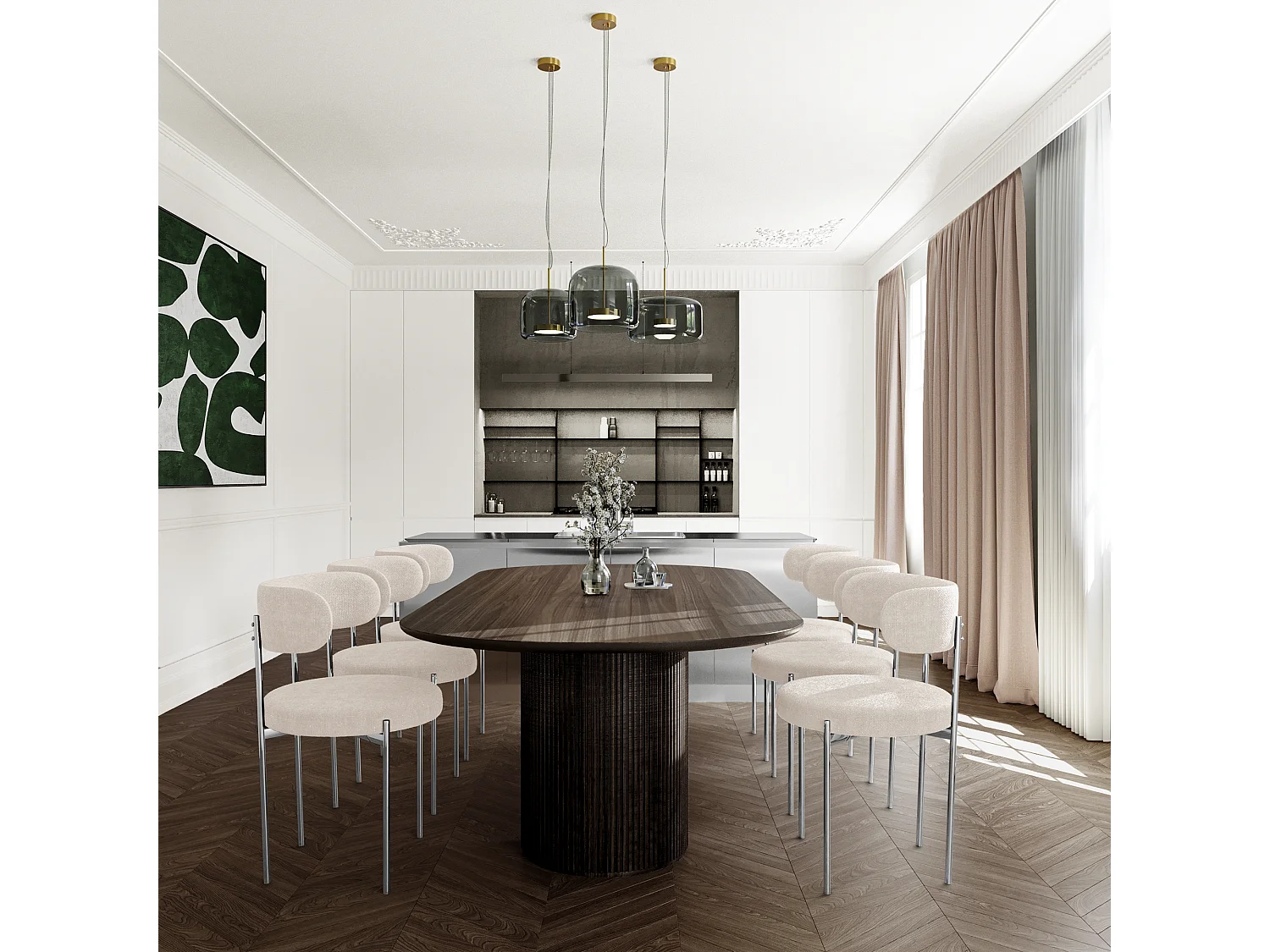 Lot de 2 chaises MUSE en Tissu tramé toucher doux Crème