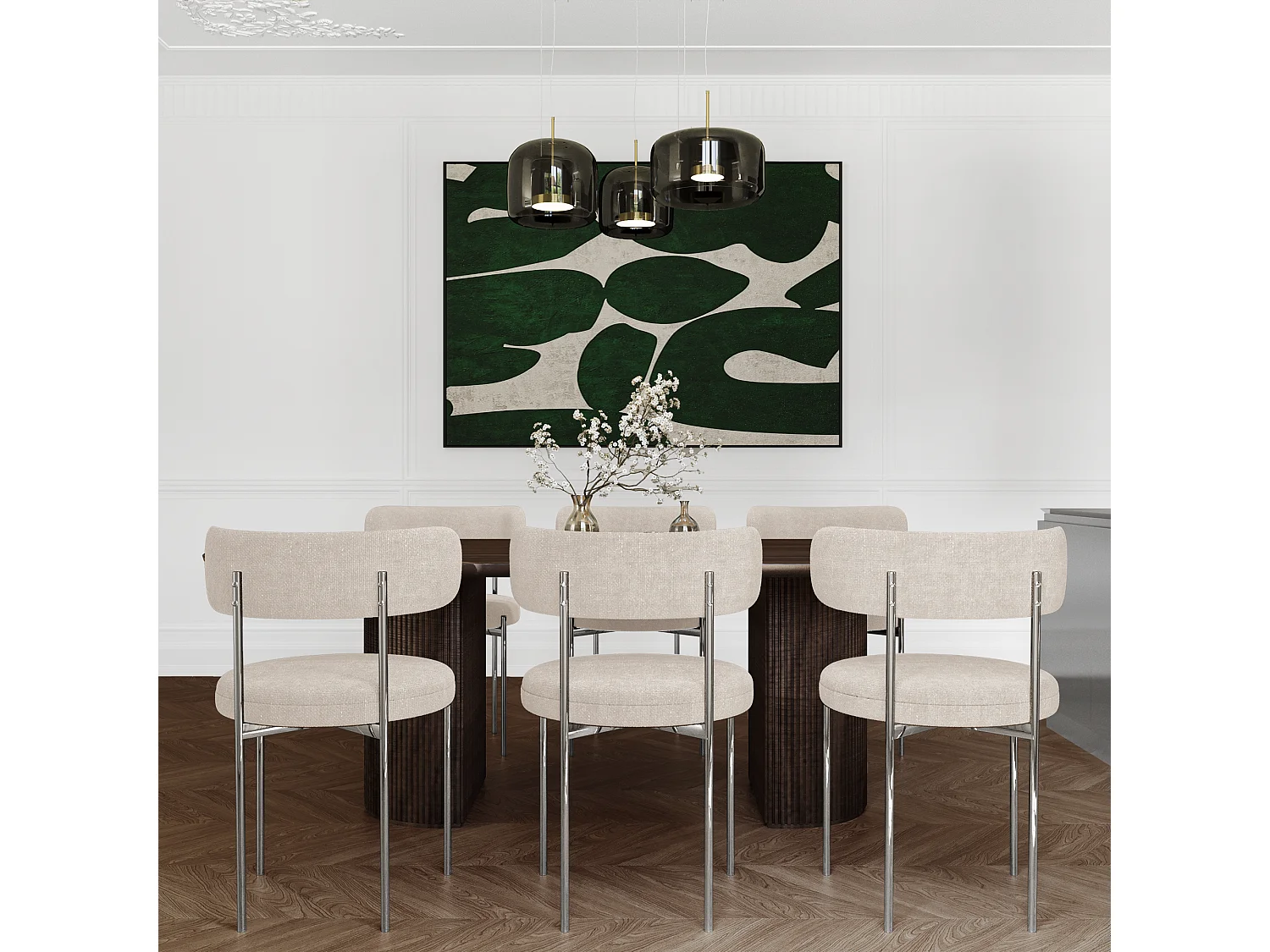 Lot de 2 chaises MUSE en Tissu tramé toucher doux Crème