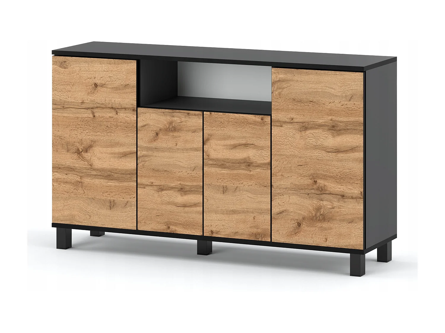 Duża Komoda 140 CM Szary Mat Dąb Wotan Szafka Rtv Meble Do Salonu Sypialni