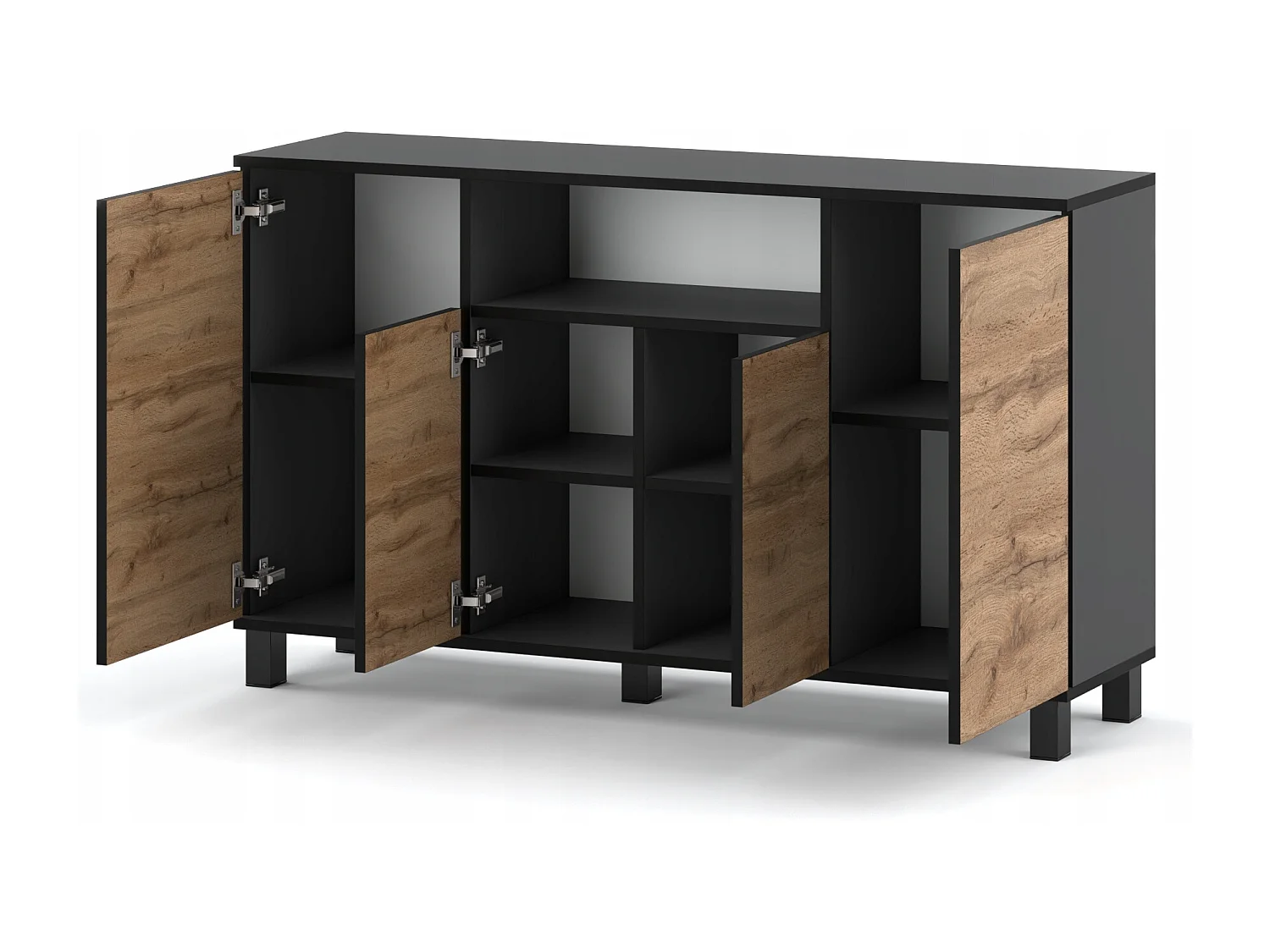 Duża Komoda 140 CM Szary Mat Dąb Wotan Szafka Rtv Meble Do Salonu Sypialni