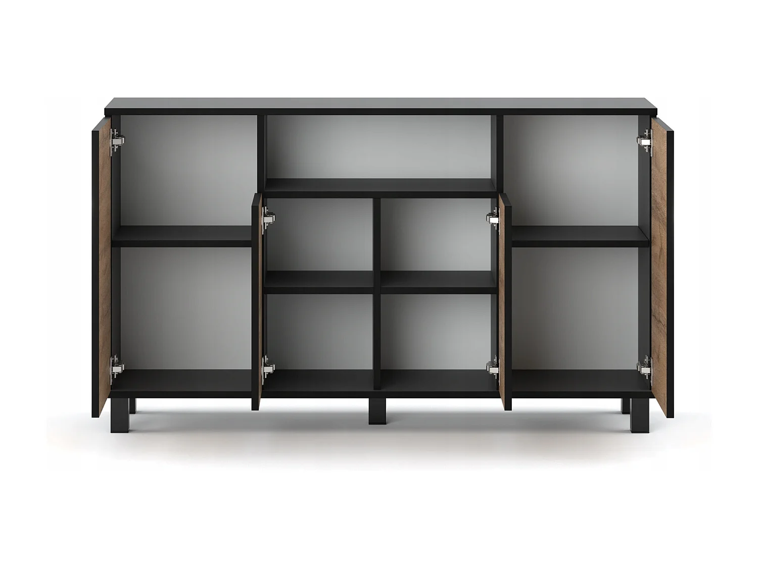 Duża Komoda 140 CM Szary Mat Dąb Wotan Szafka Rtv Meble Do Salonu Sypialni