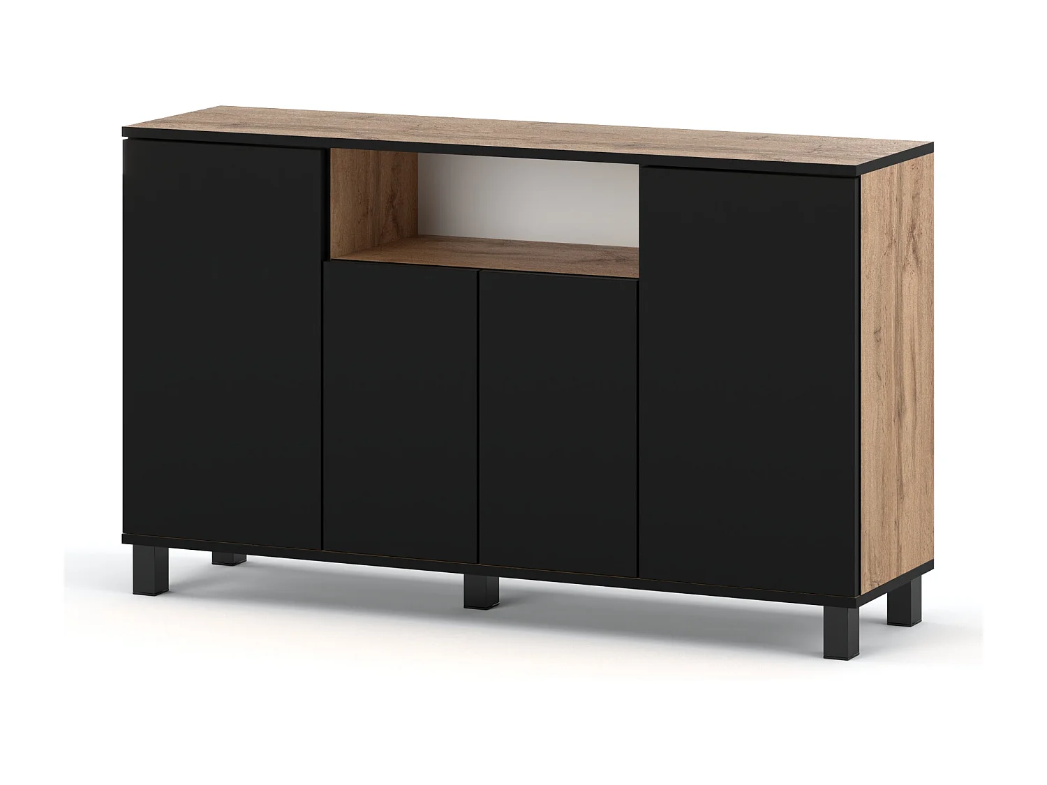 Duża Komoda 140 CM Dąb Wotan Czarny Mat Szafka Rtv Meble Do Salonu Sypialni