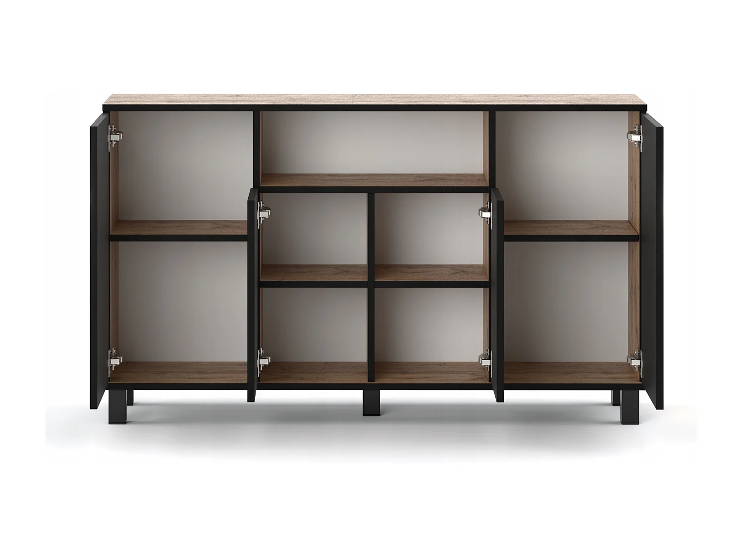 Duża Komoda 140 CM Dąb Wotan Czarny Mat Szafka Rtv Meble Do Salonu Sypialni