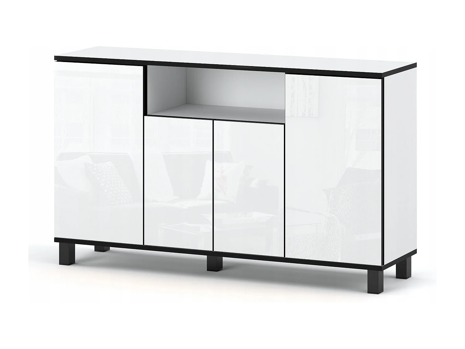 Duża Komoda 140 CM Biały Mat Biały Połysk Szafka Rtv Meble Do Salonu Sypialni