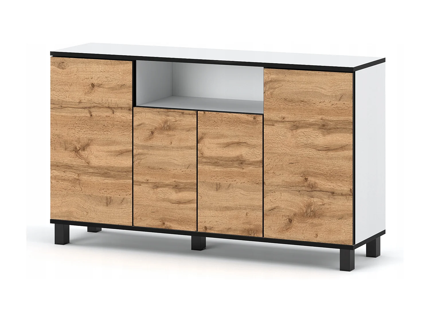 Duża Komoda 140 CM Biały Mat Dąb Wotan Szafka Rtv Meble Do Salonu Sypialni