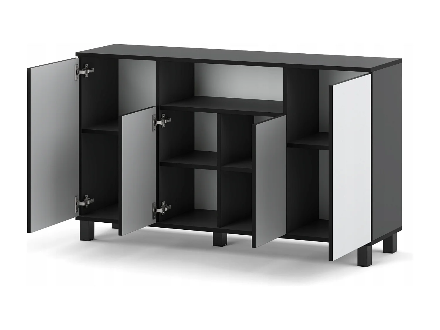 Duża Komoda 140 CM Szary Mat Biały Mat Szafka Rtv Meble Do Salonu Sypialni