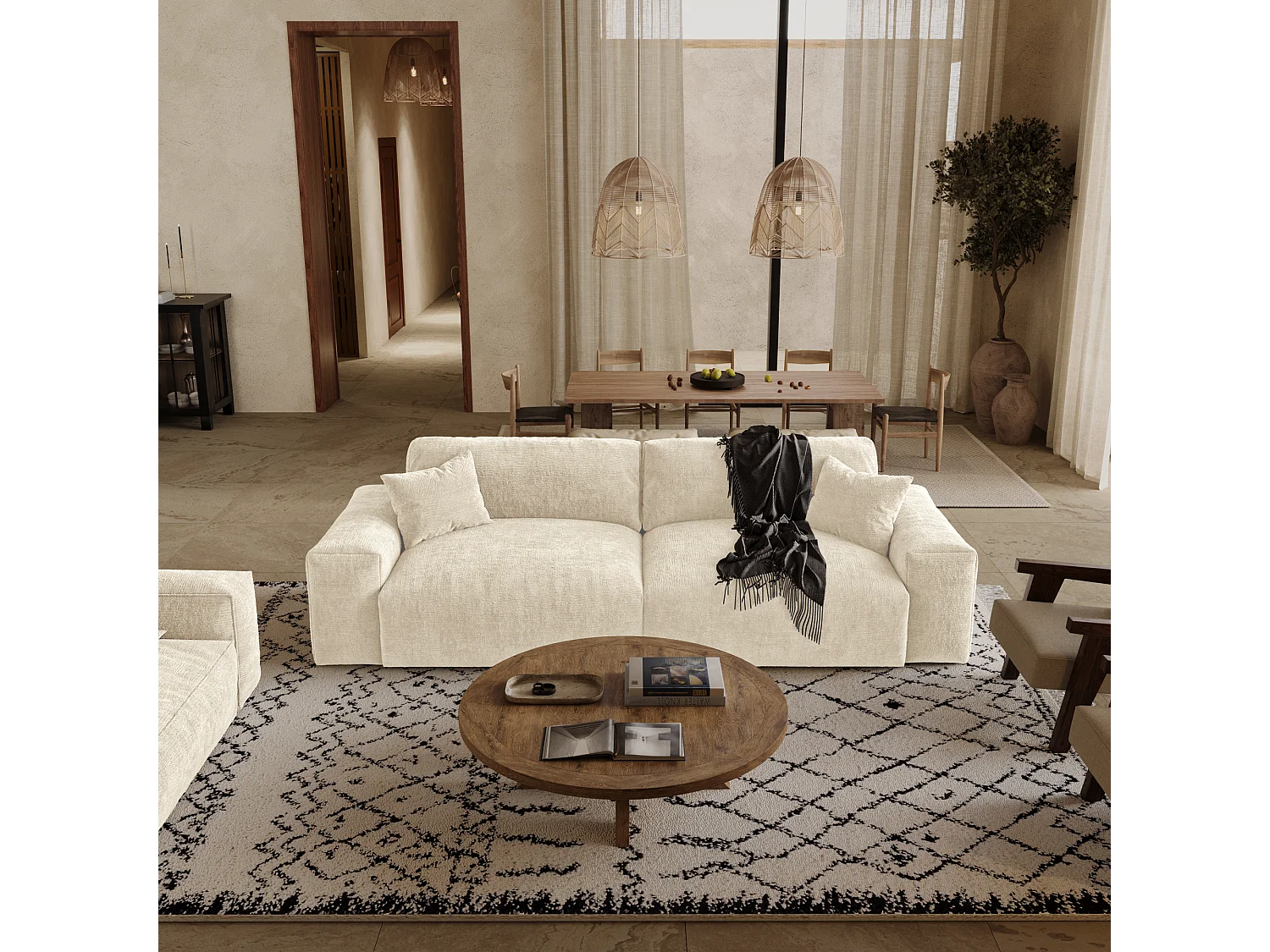 Canapé  CHEER en Velours gaufré Crème