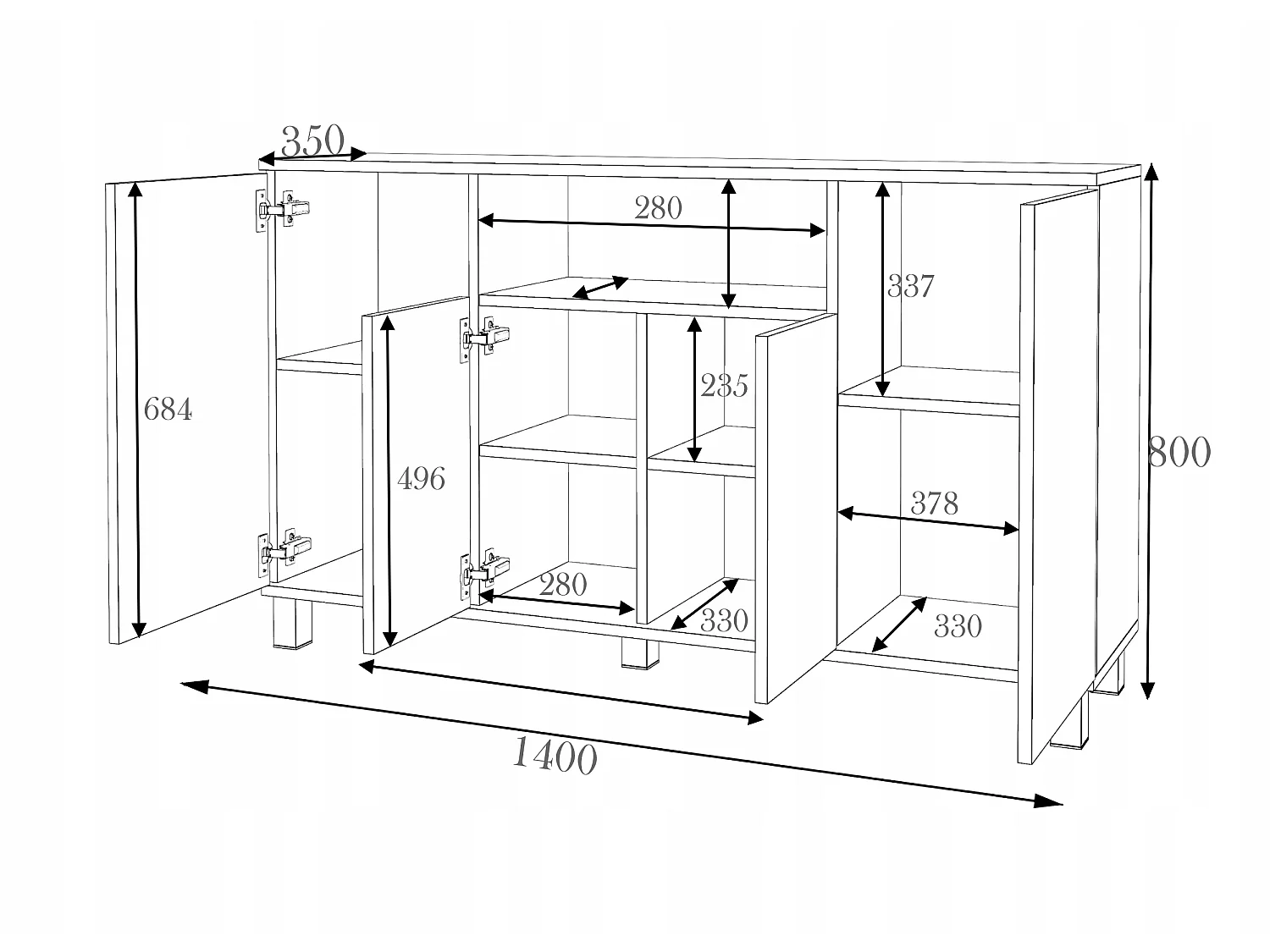 Comò grande da 140 cm, bianco opaco e nero opaco, mobile TV, mobili per soggiorno e camera da letto