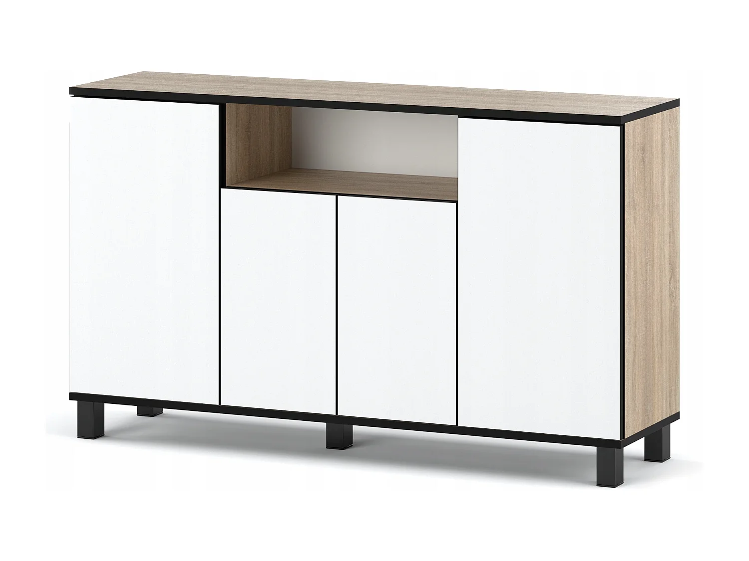 Duża Komoda 140 CM Dąb Sonoma Biały Mat Szafka Rtv Meble Do Salonu Sypialni