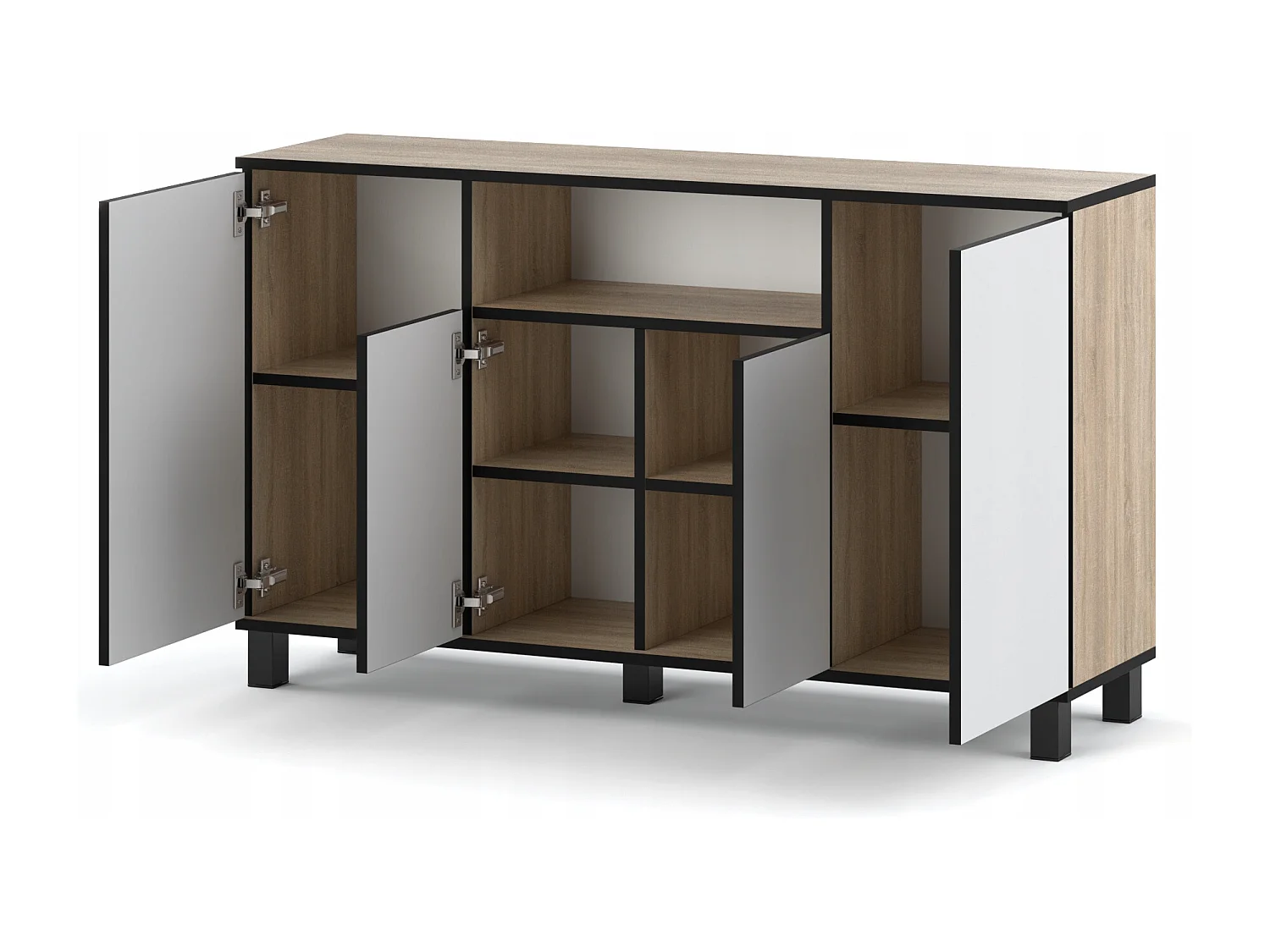 Duża Komoda 140 CM Dąb Sonoma Biały Mat Szafka Rtv Meble Do Salonu Sypialni