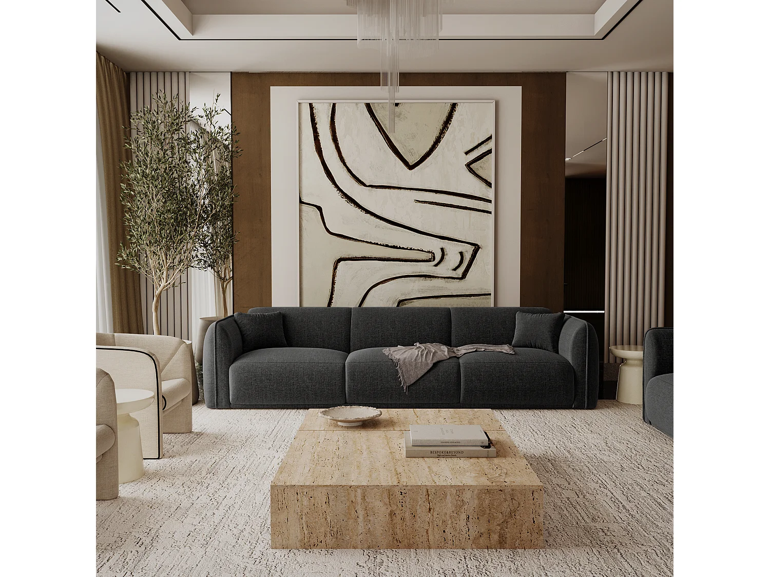 Canapé LUSH en Tissu tramé toucher doux  Anthracite foncé