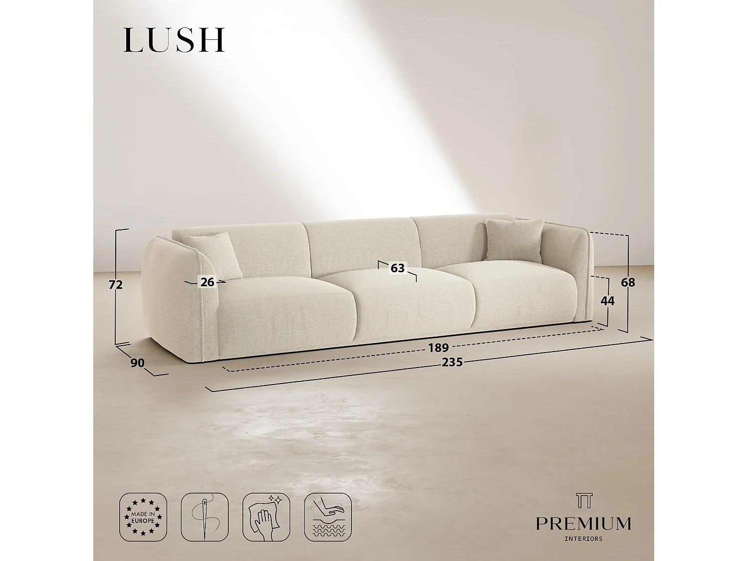 Canapé LUSH en Tissu tramé toucher doux  Marron glacé