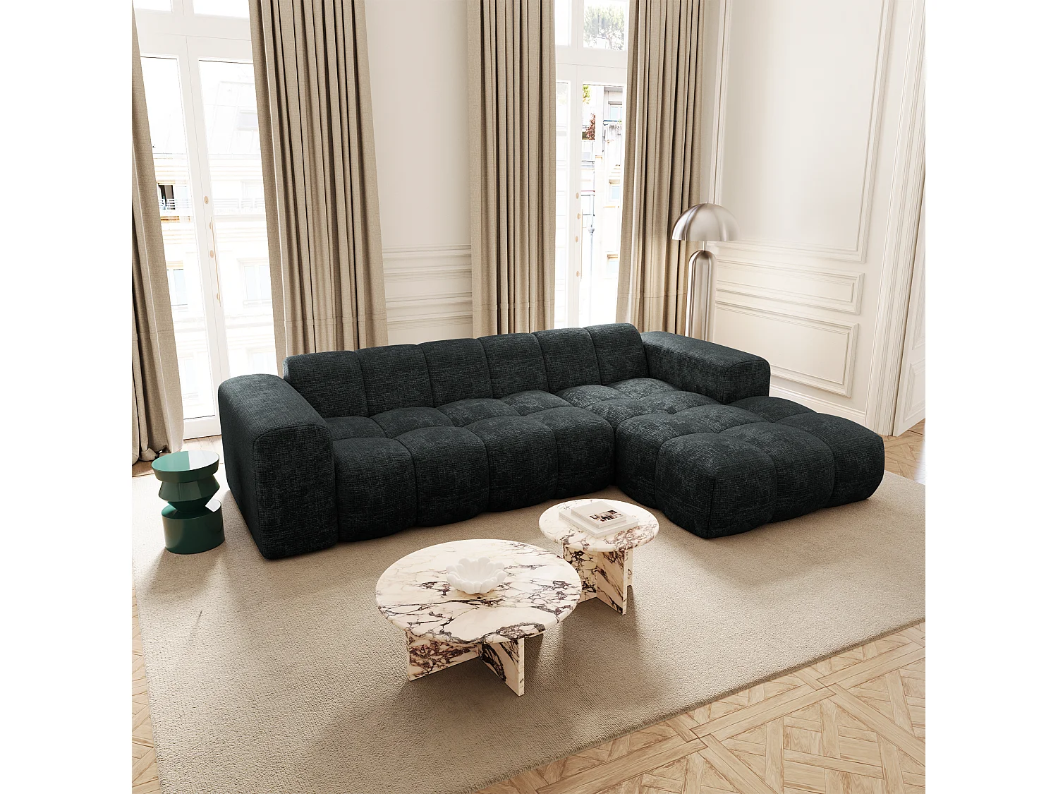 Canapé d'angle droit BLOOM en Velours gaufré