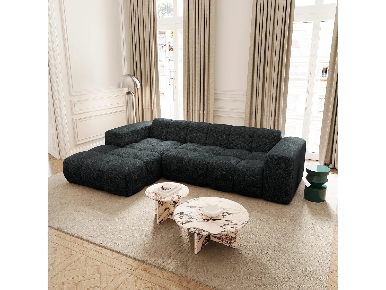 Canapé d'angle gauche BLOOM en Velours gaufré