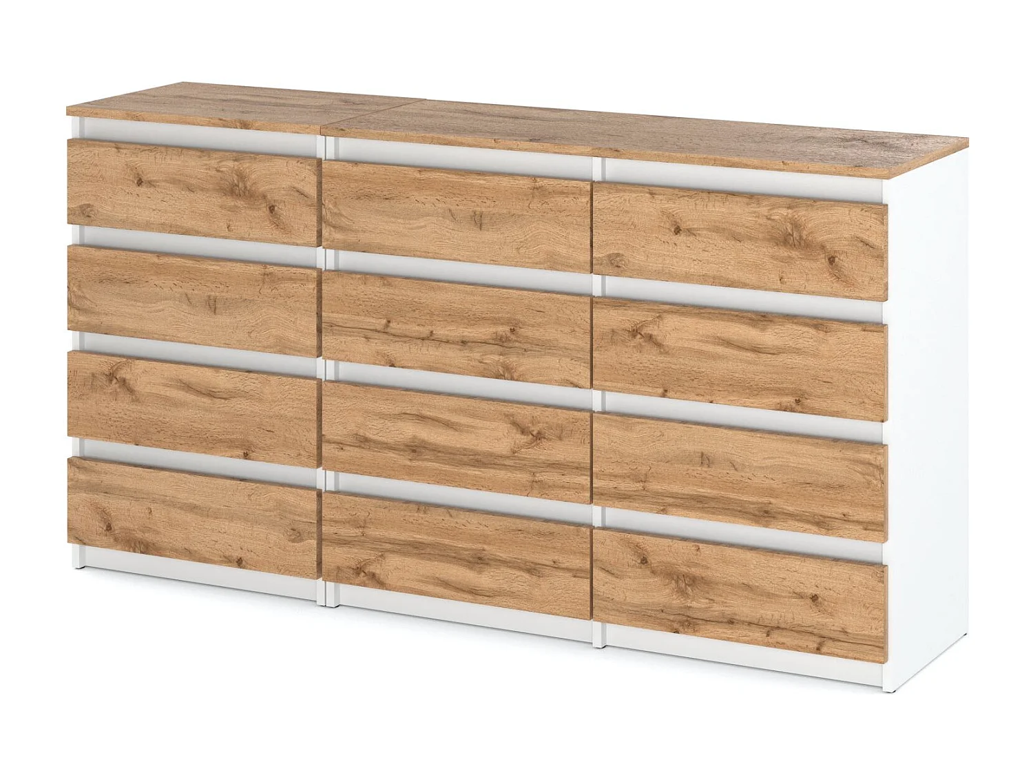 Duża Komoda z 12 Szufladami 180 CM Szafka Rtv Biały Mat Dąb Wotan Meble Do Salonu Sypialni
