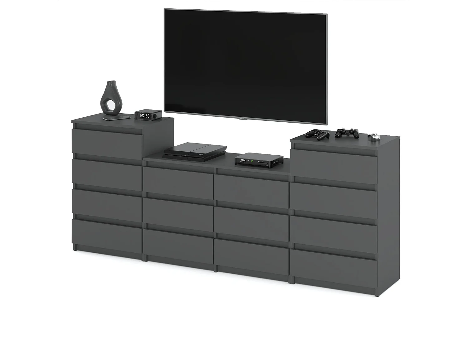 Duża Komoda z 14 Szufladami 220 CM Szafka Rtv Szary Mat Meble Do Salonu Sypialni