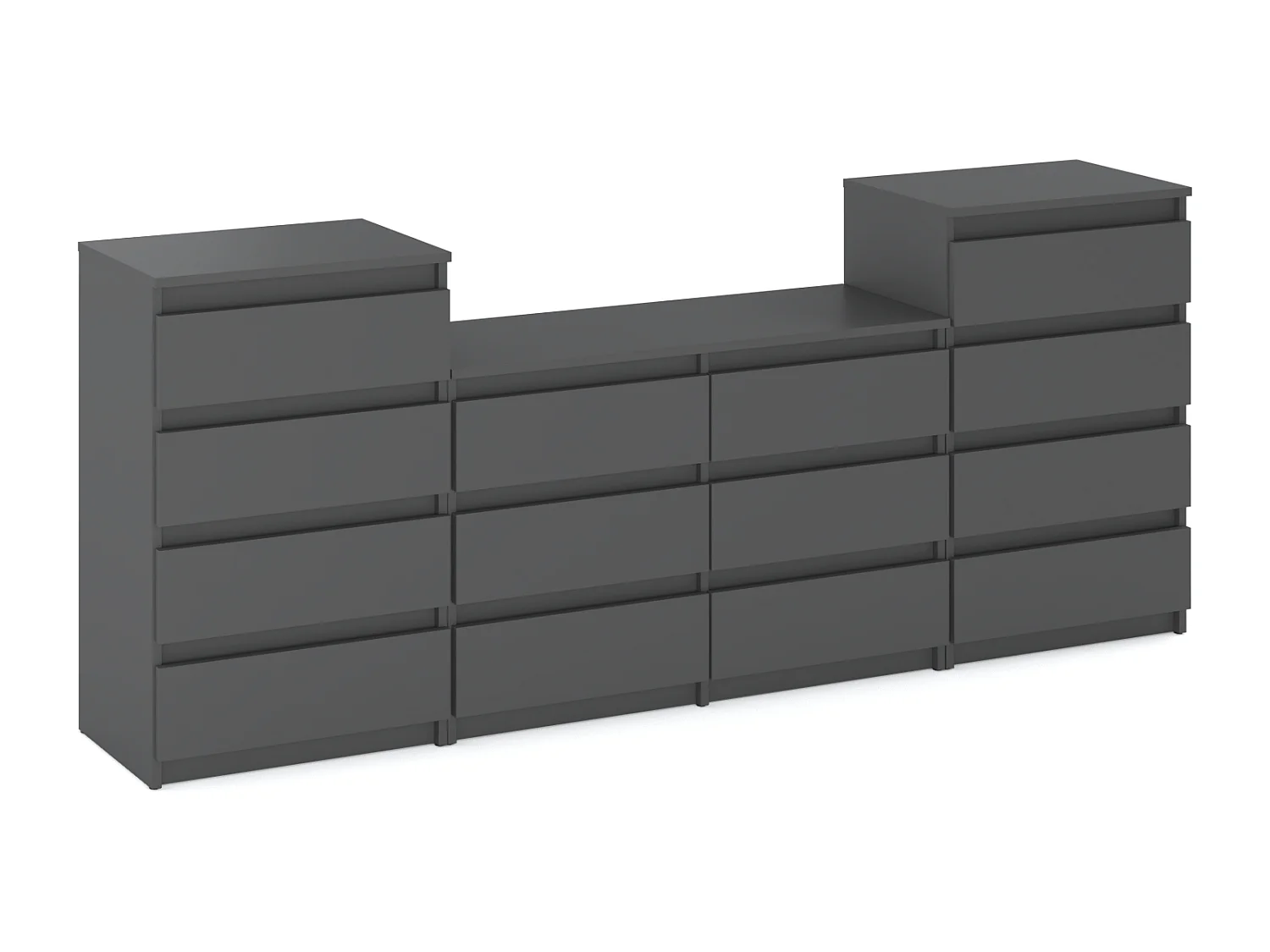 Duża Komoda z 14 Szufladami 220 CM Szafka Rtv Szary Mat Meble Do Salonu Sypialni