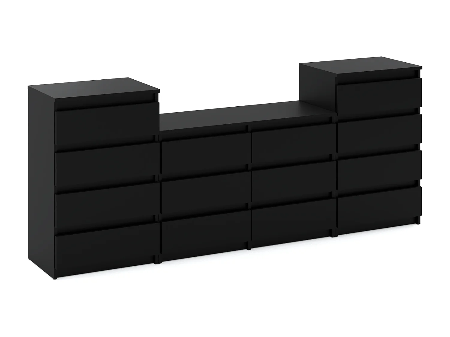 Duża Komoda z 14 Szufladami 220 CM Szafka Rtv Czarny Mat Meble Do Salonu Sypialni