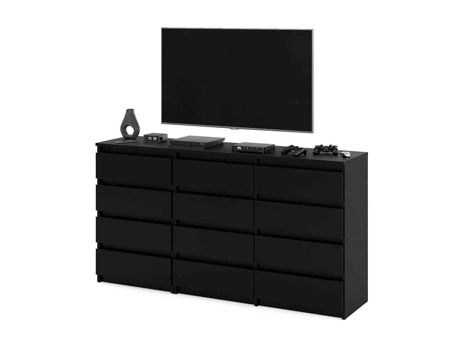 Duża Komoda z 12 Szufladami 180 CM Szafka Rtv Czarny Mat Meble Do Salonu Sypialni